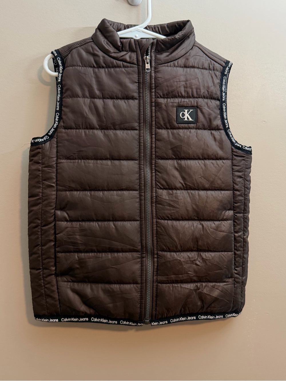 Calvin Klein Brown Quilted Puffer Vest with cK Patch